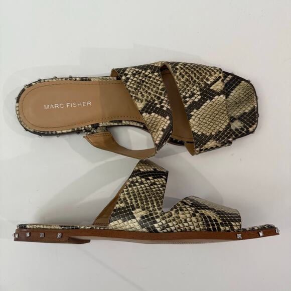 Marc Fisher Jaylin Sandal Size 10 Snakeskin Double Strap Flats Square Toe Studs - Picture 8 of 8